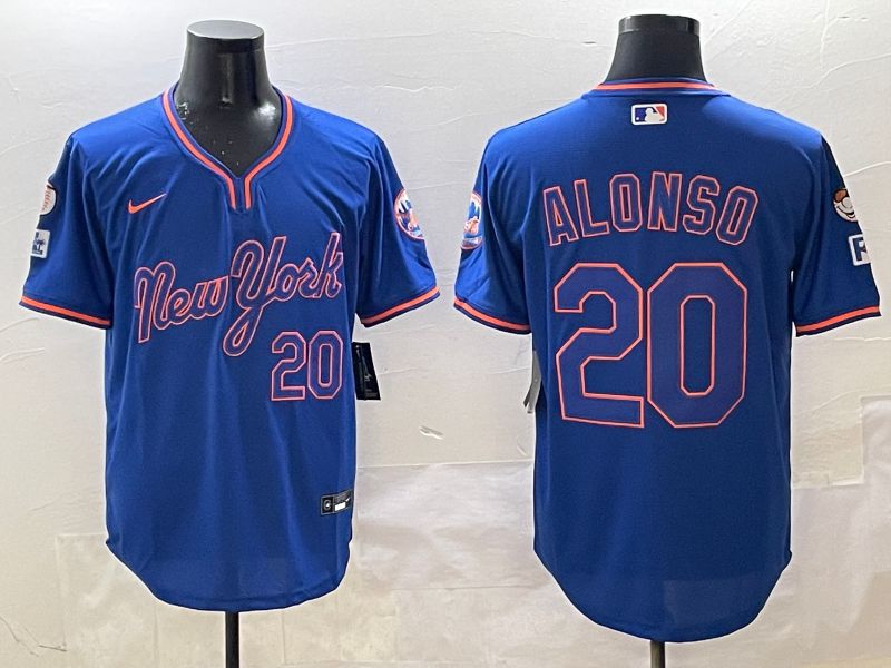 Men New York Mets #20 Alonso Blue Throwback 2025 Nike MLB Jersey style 426